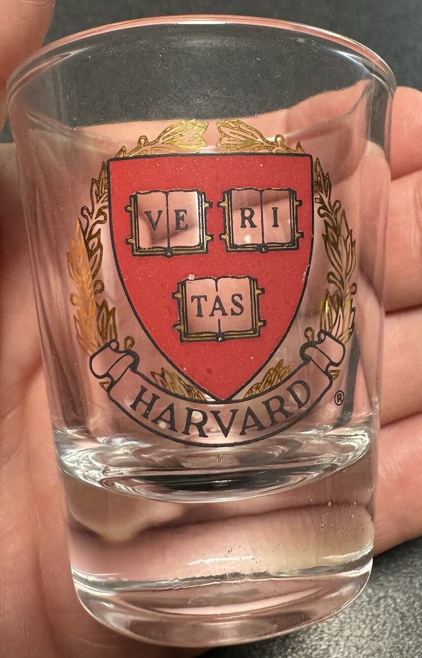 Harvard University Crest Shot Glass VERITAS Collectable Souvenir
